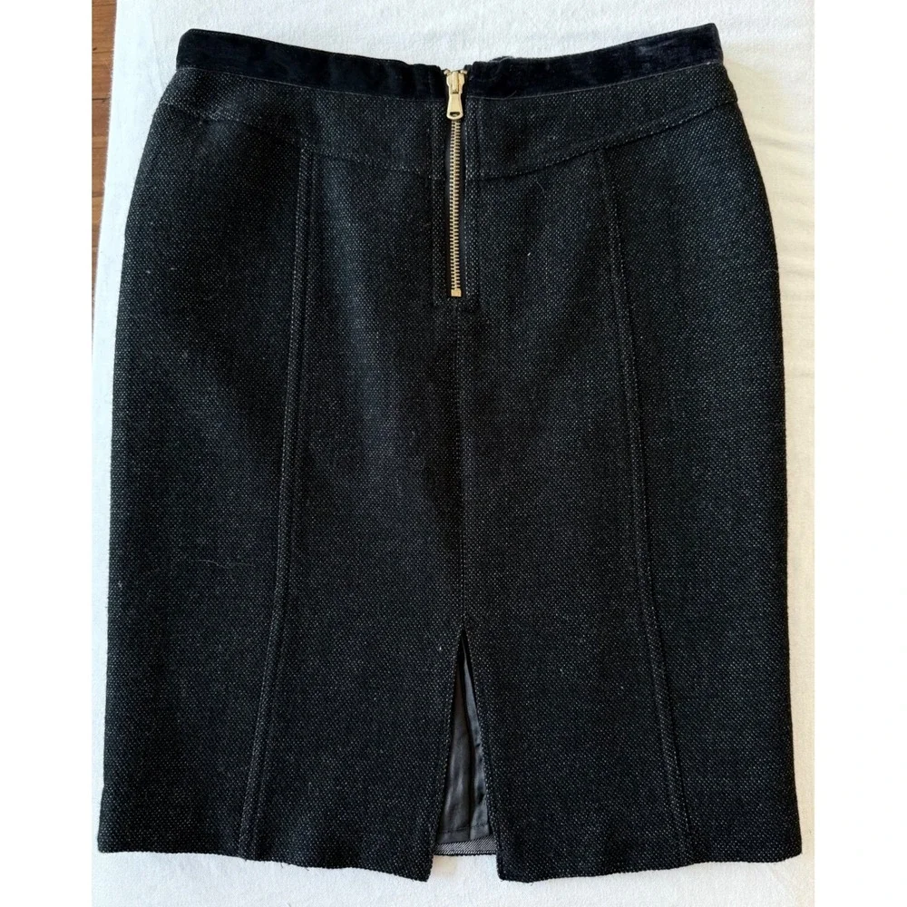 A6 Marc by Marc Jacobs Wool Pencil Skirt Velvet Trim Black Multi Tweed Modern